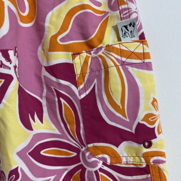 Big Dogs Shorts Men's XL Pink Yellow Orange White Tropical Floral Swim Trunks - Picture 6 of 12